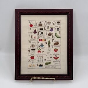 Vintage Framed Kitchen Alphabet Cross Stitch Sampler 13x16